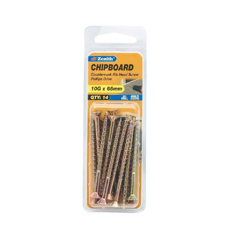 Screws With Fan Kits-Zenith Chipboard Screw GP PHL 10G x 65mm (14pk)