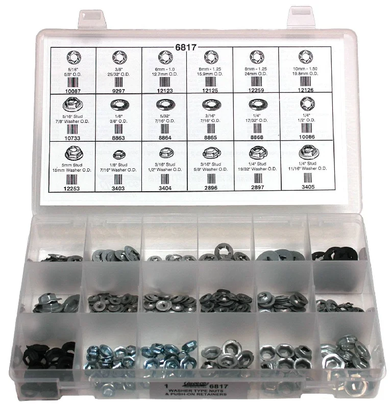 Washers For Small Suppliers-Auveco # 6817 Washer Nut And Push-On Retainers. Quik-Select Kit. Assortment. Qty 1.