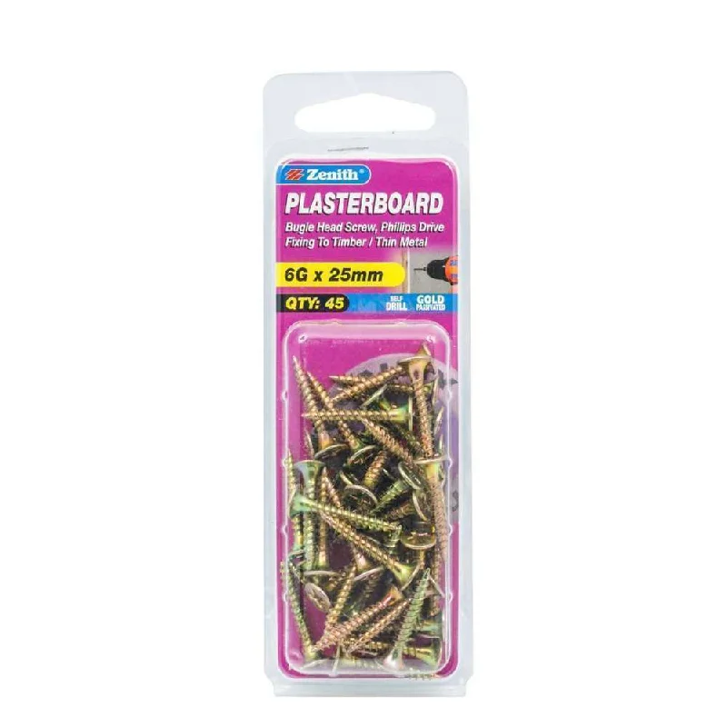 Screws With Limited Packs-Zenith Plasterboard Screw Bugle 6G x 25mm (45pk)