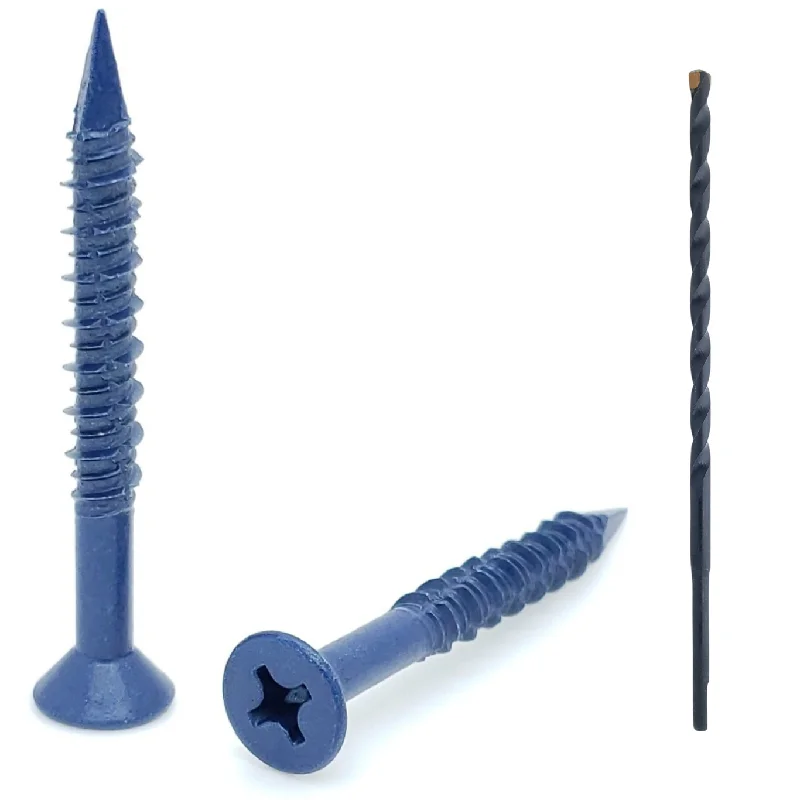 Screws For 90s Kits-100 Qty 1/4" x 2-1/4" Flat Head Phillips Diamond Tip Concrete Screws To Anchor Masonry, Block & Brick (BCP494)