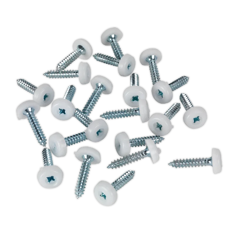 Screws For Wet Environments-Sealey Numberplate Screw Plastic Enclosed Head 4.8 x 24mm White Pack of 50