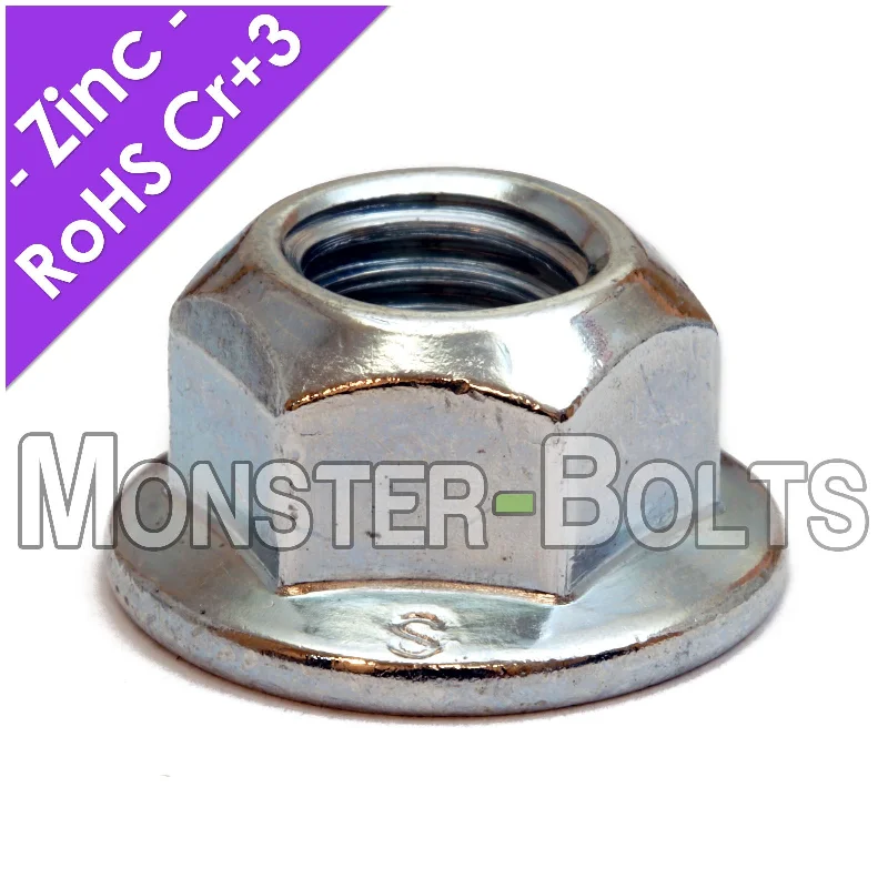 Nuts With Long Threads-Bulk Class 10 Hex Flange Top Locknuts – Metric Coarse Zinc CR+3 (DIN 6927)