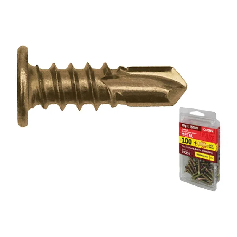 Screws With Large Threads-Iccons 254 Plasterboard Screw Self Drilling Flat 10G x 16mm (100pk)