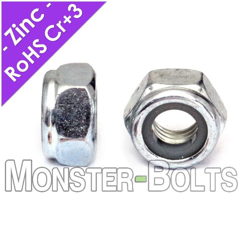 Nuts For Strong Fasteners-DIN 985 Nylon Insert Hex Lock Nuts - Zinc Plated Alloy Steel, Class 8 & 10 Cr+3 RoHS