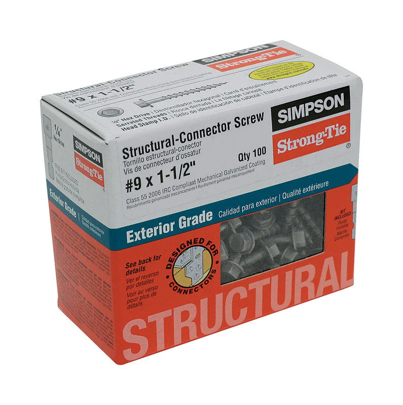 Screws With Quick Access-Simpson Strong-Tie Strong-Drive No. 9 Sizes X 1-1/2 in. L Star Hex Head Coarse Structural Screws