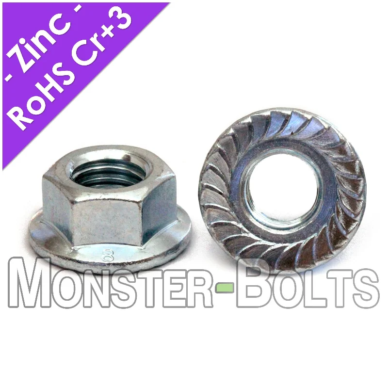 Nuts In Black Finish-Hex Serrated Flange Nuts, Zinc Plated Class 8 Alloy Steel Metric DIN 6923 / ISO 4161