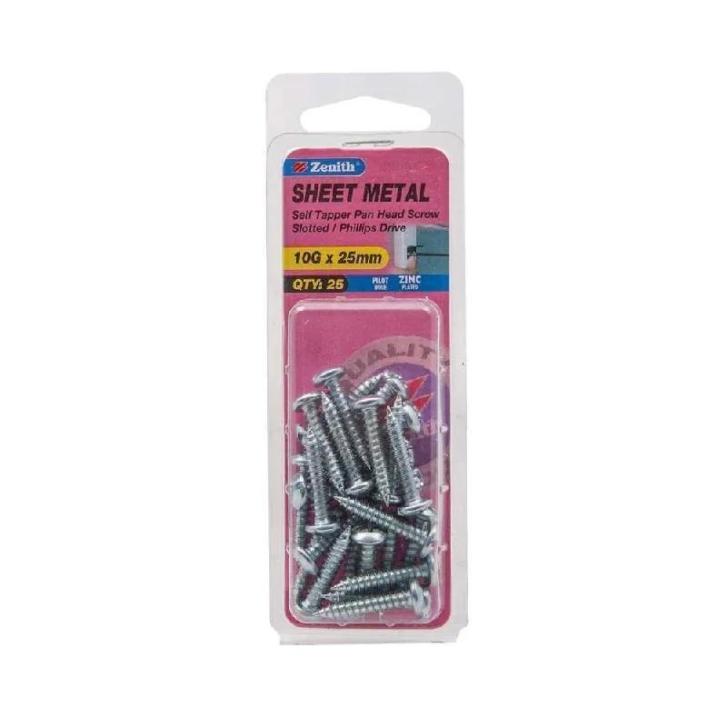 Screws With Phillips Drive-Zenith Self Tap Screw Pan ZP 10G x 25mm (25pk)