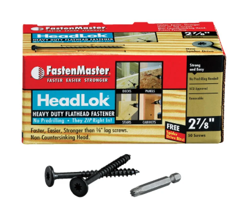 Screws With Smooth Drive-FastenMaster HeadLok 2-7/8 in. L Black Spider Flat Head Deck Screws 50 pk