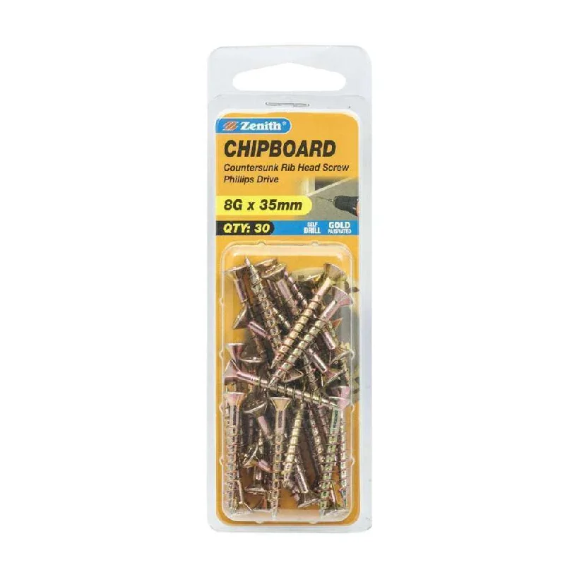 Screws With Zinc Coating-Zenith Chipboard Screw GP PHL 8G x 35mm (30pk)