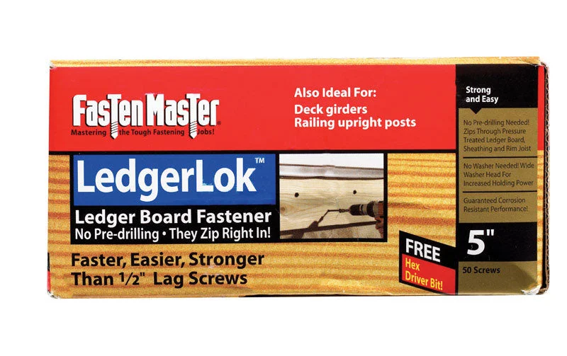 Screws With Rugged Design-FastenMaster LedgerLok 5 in. L Silver Hex Hex Washer Head Deck Screws 50 pk