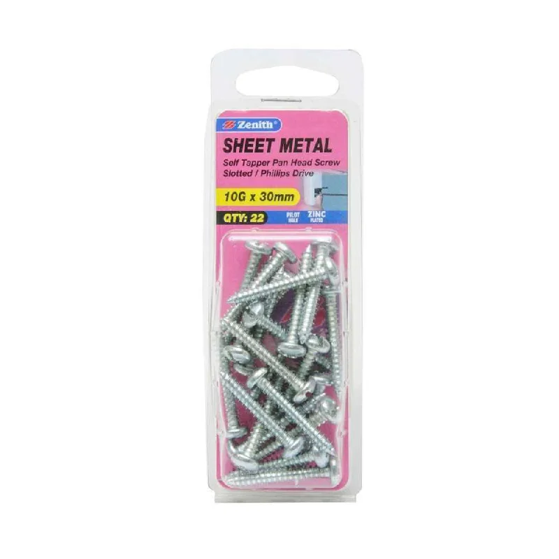 Screws For College Workshops-Zenith Self Tap Screw Pan ZP 10G x 30mm (22pk)