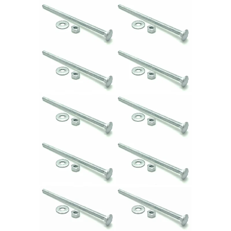 Washers For High School Builds-Ten (10) 1/4-20 x 5" Long Carriage Bolts Set w/ Nuts & Washers (BCP289)