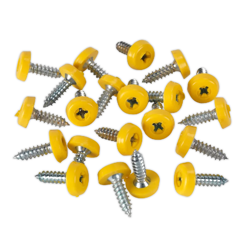 Screws With Pre-Drilled Holes-Sealey Numberplate Screw Plastic Enclosed Head 4.8 x 18mm Yellow Pack of 50