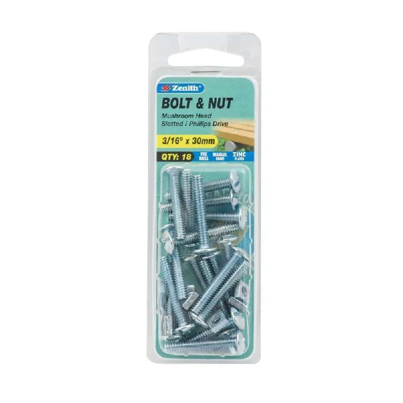 Screws For Urban Projects-Zenith Bolt & Nut Mush ZP 3/16" x 30mm (18pk)