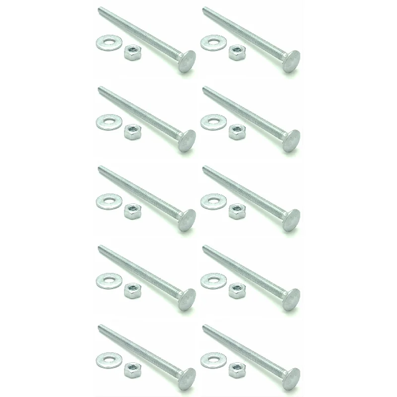 Washers For DIY Enthusiasts-Ten (10) 1/4-20 x 4" Long Carriage Bolts Set w/ Nuts & Washers (BCP287)