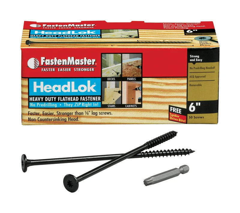 Screws With Thread Lock-FastenMaster HeadLok 6 in. L Black Spider Flat Head Deck Screws 50 pk