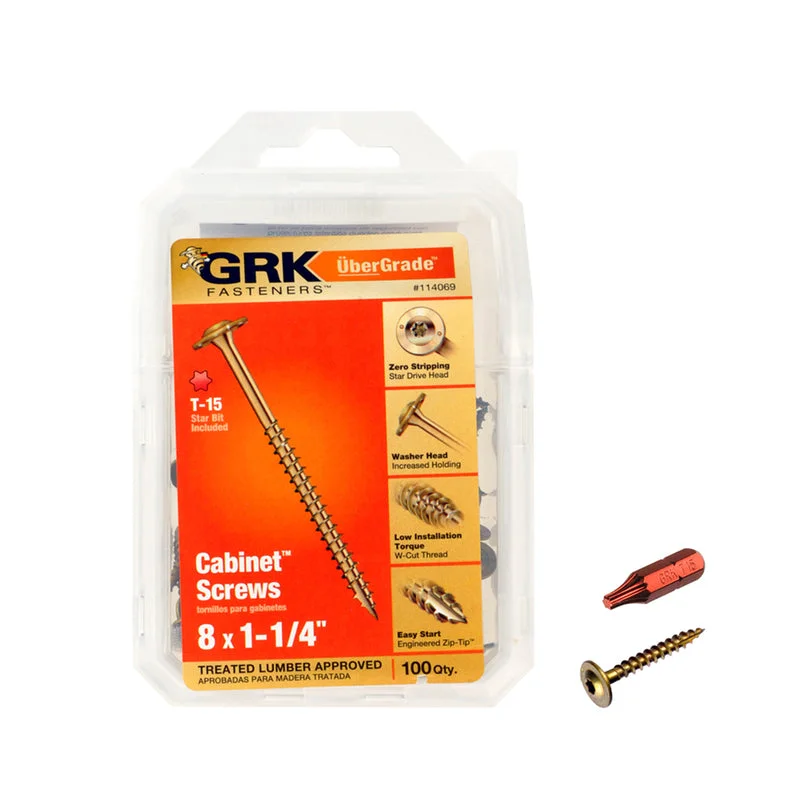 Screws With Surface Grip-GRK Fasteners UberGrade No. 8  x 1-1/4 in. L Star Cabinet Screws 100 pk