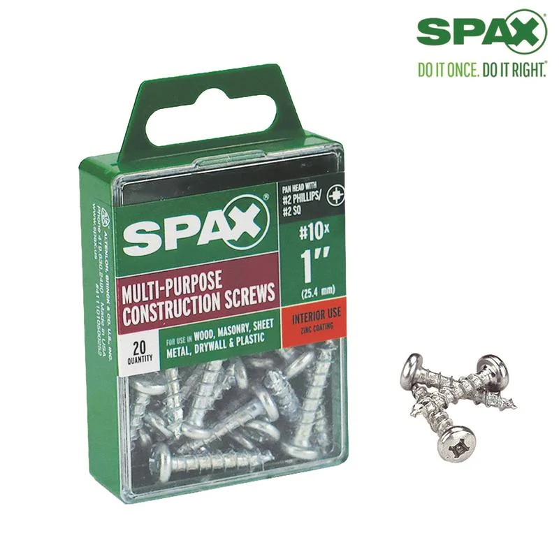 Screws With High Torque-SPAX No. 10 x 1 in. L Phillips/Square Zinc-Plated Multi-Purpose Screws 20 pk