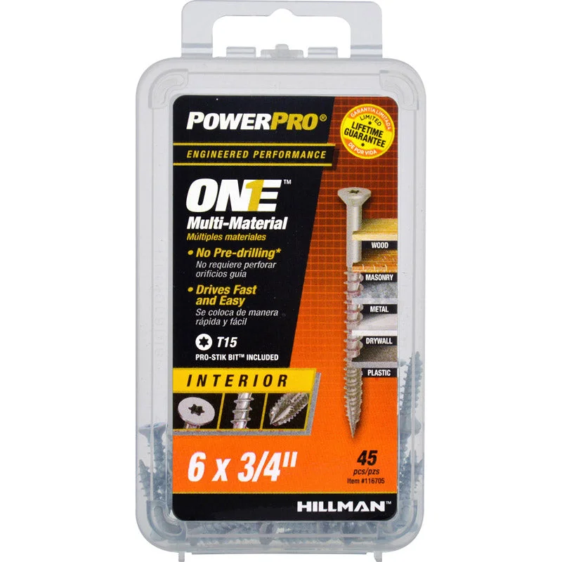 Screws For Group Repairs-Hillman POWERPRO ONE No. 6 X 3/4 in. L Star Flat Head Multi-Material Screw 45 pk