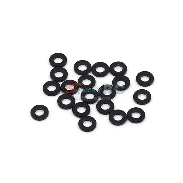 Washers With Wide Rim-Yeah Racing Aluminum M3 Flat Washer 0.25mm 20pcs Black YA-0391BK