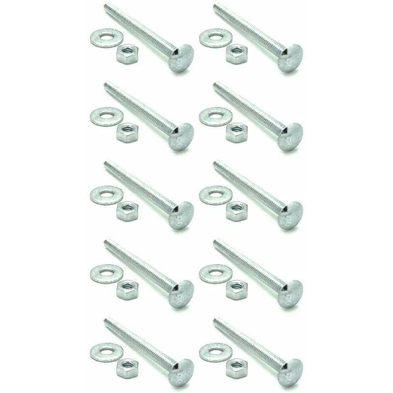 Washers With Everyday Fixes-Ten (10) 3/8-16 x 3" Long Carriage Bolts Set w/ Nuts & Washers (BCP328)