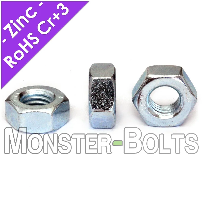 Nuts For Wet Conditions-Hex Nuts, Zinc Plated Alloy Steel, Metric DIN 934 Class 8 & 10 Cr+3 RoHS