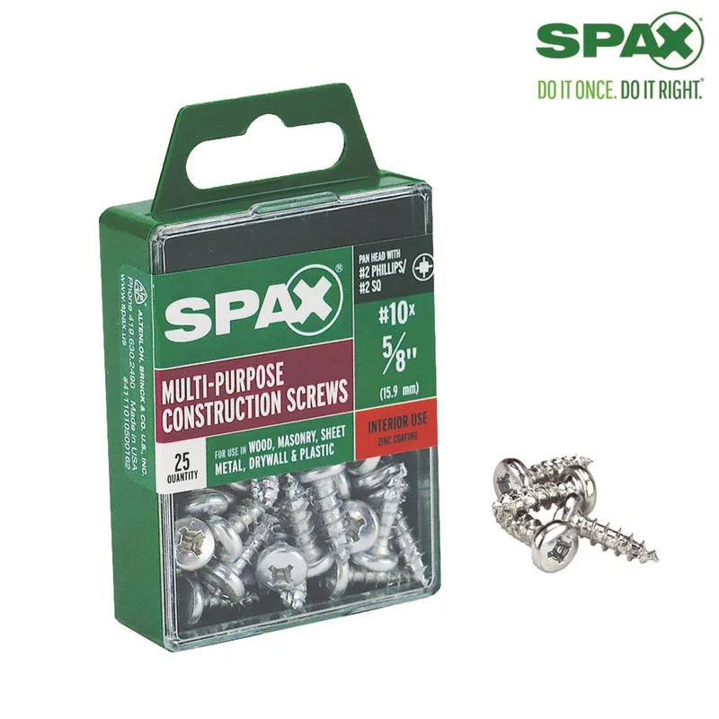 Screws With Tool Compatibility-SPAX No. 10 x 5/8 in. L Phillips/Square Zinc-Plated Multi-Purpose Screws 25 pk