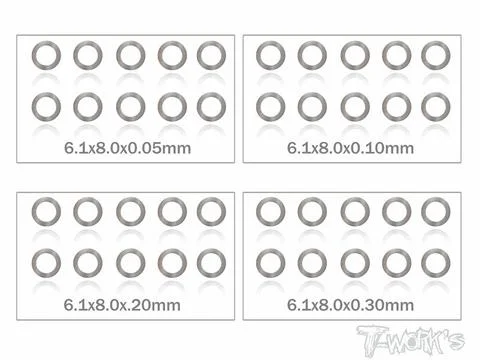 Washers With Neon Coating-MR33 Shim Washer Set 6mm 0.05 / 0.1 / 0.2 / 0.3mm (10ea)  MR33-SH-6