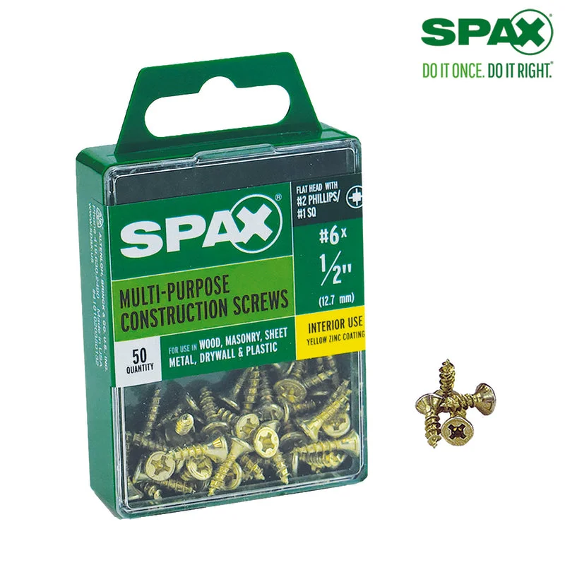 Screws For Regional Builds-SPAX No. 6 x 1/2 in. L Phillips/Square Flat Head Yellow Zinc Steel Multi-Purpose Screw 50 each