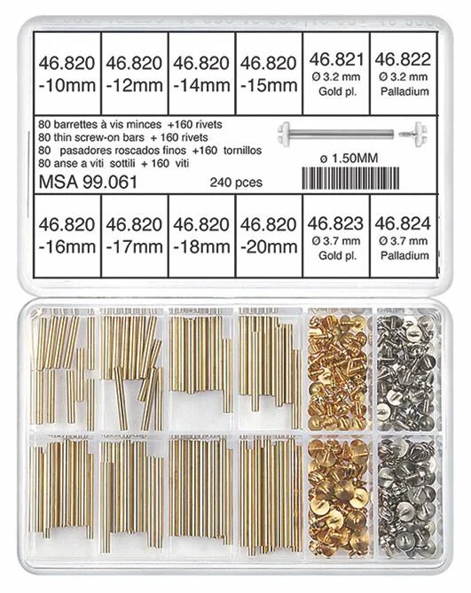 Horotec MSA 99.061 Assortment of Nickel Silver Screw-on Bars Ø1.50 (80 Pieces + 160 Screws)