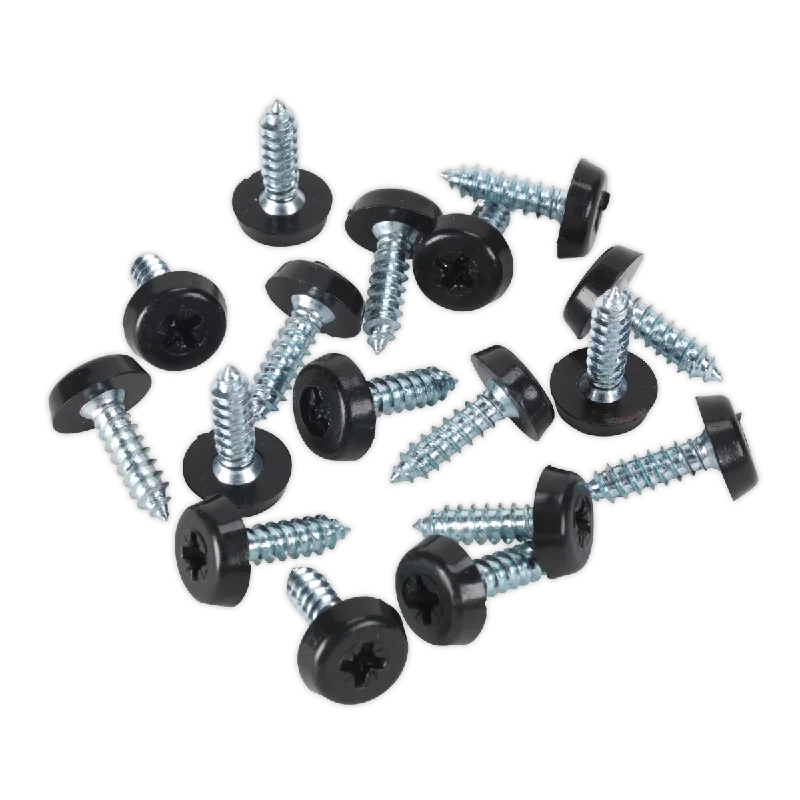 Screws For Dry Conditions-Sealey Numberplate Screw Plastic Enclosed Head 4.8 x 18mm Black Pack of 50