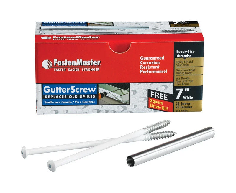 Screws For Junior Kits-FastenMaster White Plain Steel UV Resistant Brown Head Paint Square Gutter Screw 7 in.