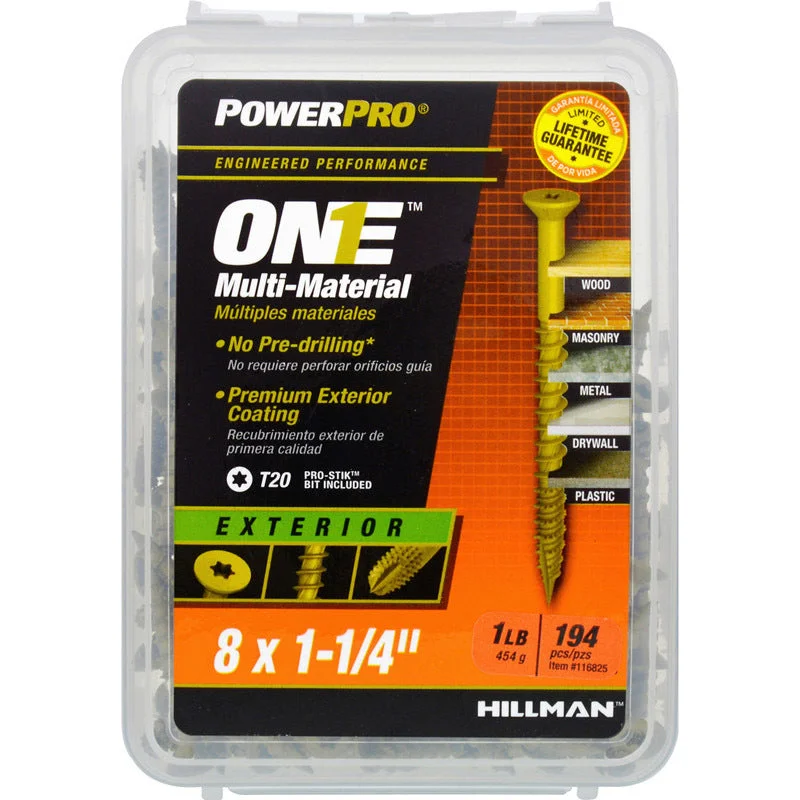 Screws For Classic Build-Hillman POWERPRO ONE No. 8 X 1-1/4 in. L Star Flat Head Multi-Material Screw 1 lb 194 pk