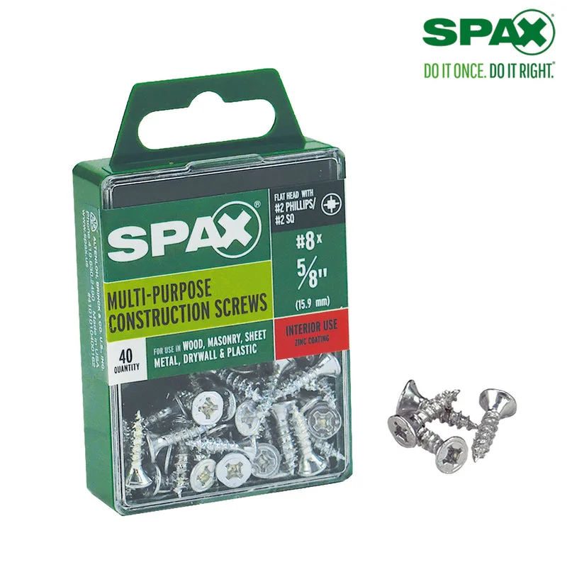 Screws For Daytime Use-SPAX No. 8 x 5/8 in. L Phillips/Square Flat Head Zinc-Plated Steel Multi-Purpose Screw 40 each