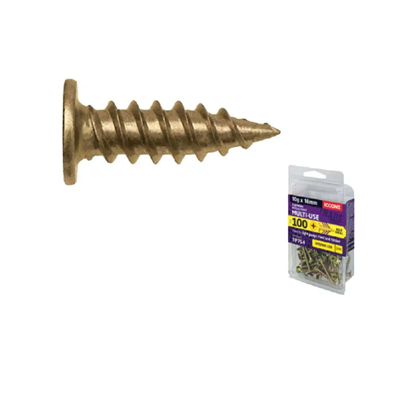 Screws In Brass Finish-Iccons 754 Gypboard Screw Needle Bugle 10G x 16mm (100pk)