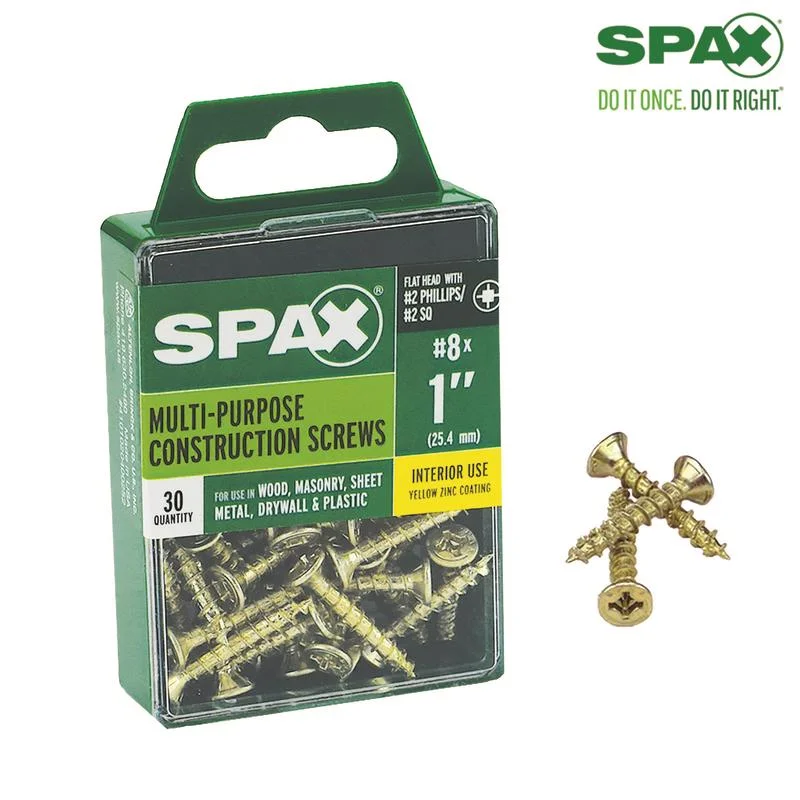 Screws For Garden Builds-SPAX No. 8 x 1 in. L Phillips/Square Flat Head Yellow Zinc Steel Multi-Purpose Screw 30 each