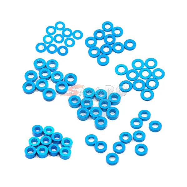 Washers With National Codes-Yeah Racing Aluminum M3 Flat Washer 0.25 / 0.5 / 1 / 1.5 / 2 / 2.5 / 3mm 10pcs Set Blue YA-0390LB