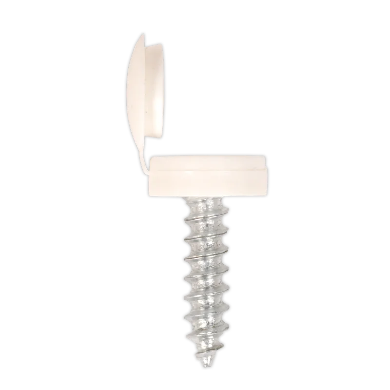 Screws For College Workshops-Sealey Numberplate Screw with Flip Cap 4.2 x 19mm White Pack of 50