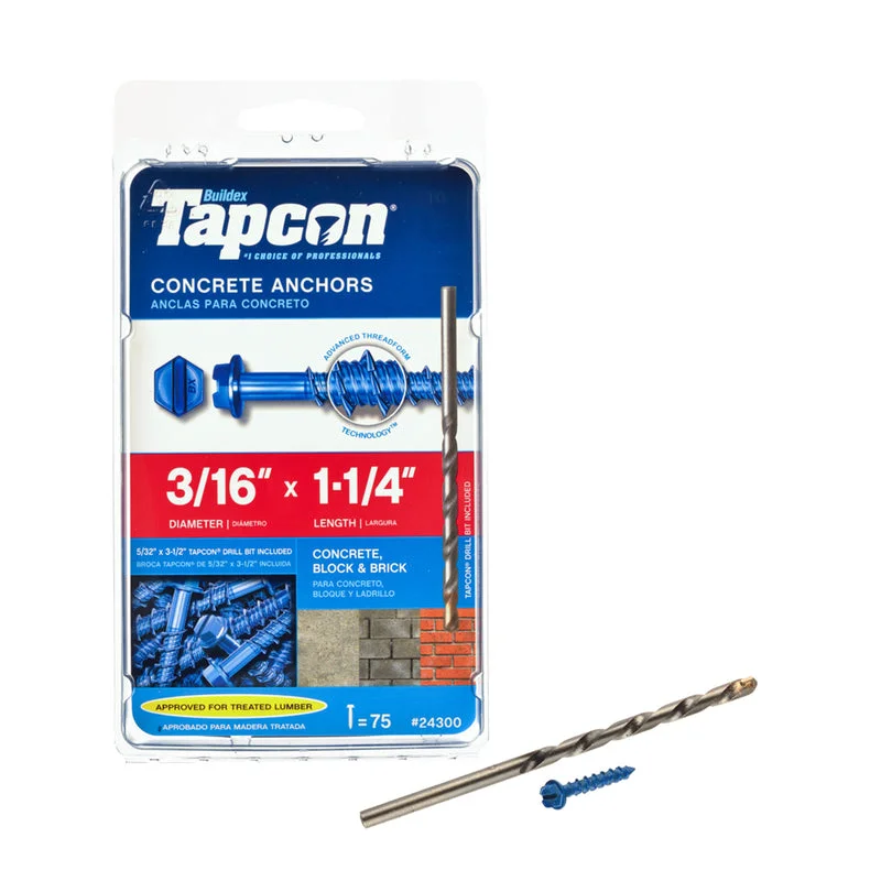 Screws For Patio Repairs-Tapcon 3/16 in. Dia. x 1-1/4 in. L Steel Hex Head Concrete Screw Anchor 75 pk