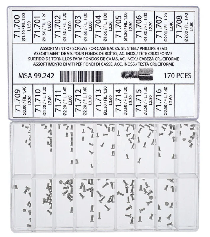 Screws For Camp Builds-Horotec MSA 99.242 Assortment of Stainless Steel Screws for Case Backs with Phillips Head (170 Pieces)