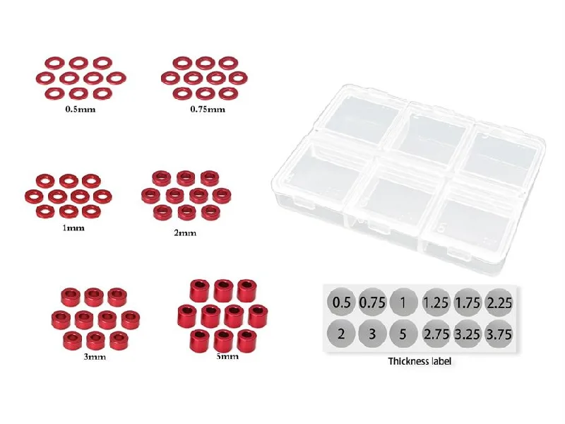 Washers With Viral Appeal-MR33 Aluminum 3mm Shim Set 0.5,0.75,1,2,3,5mm Each 10pcs. (60) Red MR33-AS-SET-R