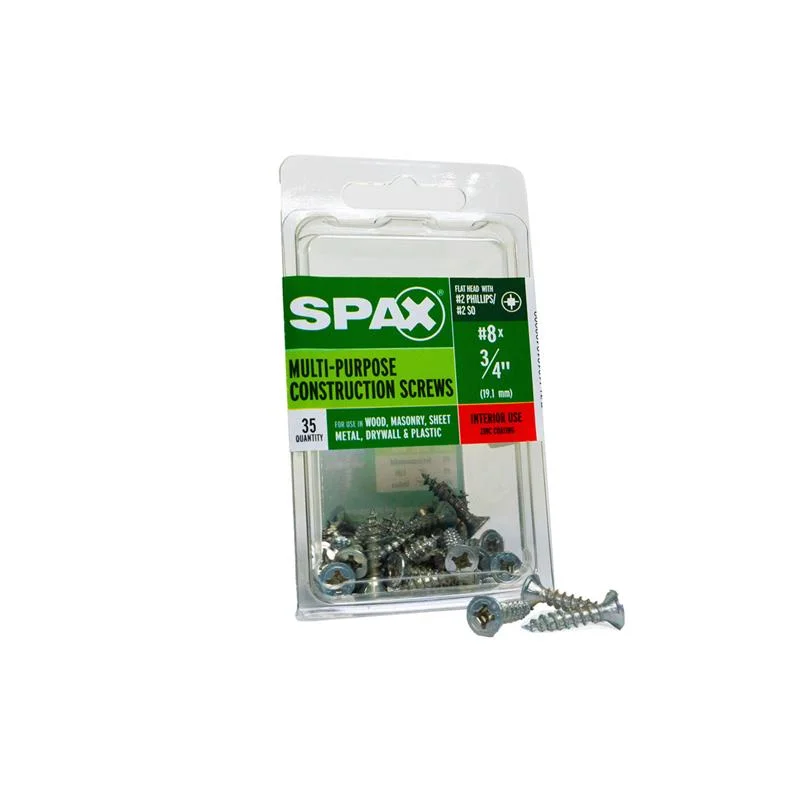 Screws For Rust Proofing-SPAX No. 8 x 3/4 in. L Phillips/Square Flat Head Zinc-Plated Steel Multi-Purpose Screw 35 each