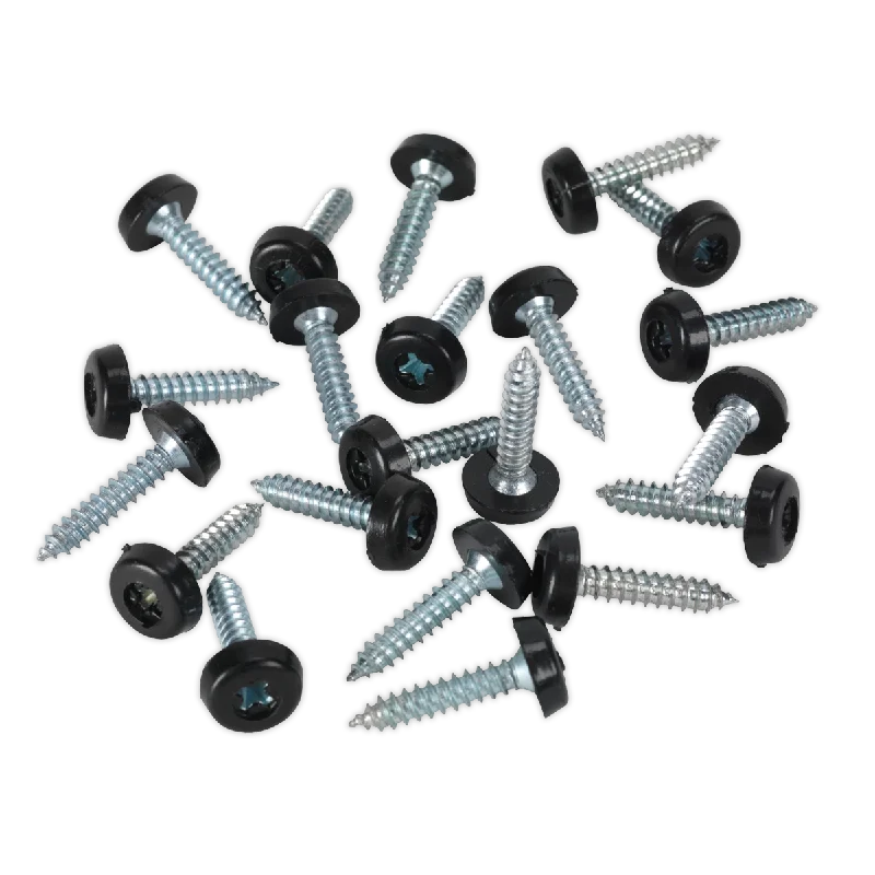 Screws For Smooth Finish-Sealey Numberplate Screw Plastic Enclosed Head 4.8 x 24mm Black Pack of 50