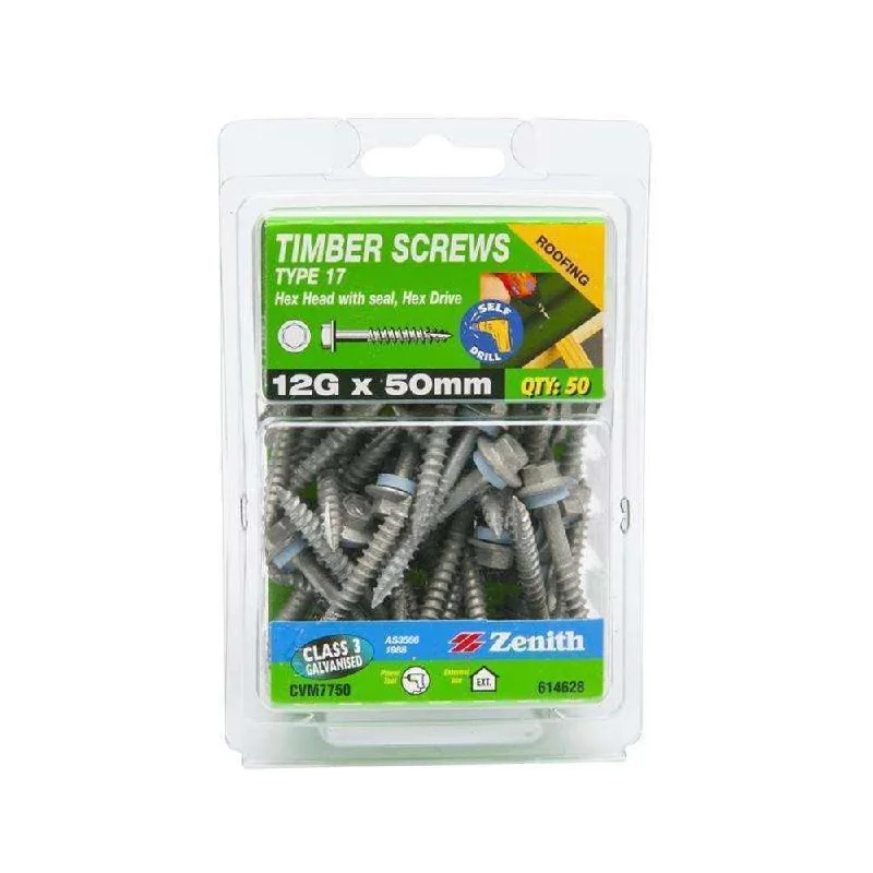 Screws With Cyber Monday Offers-Zenith Timber Screw Type 17 Hex w/ Seal 12G x 50mm