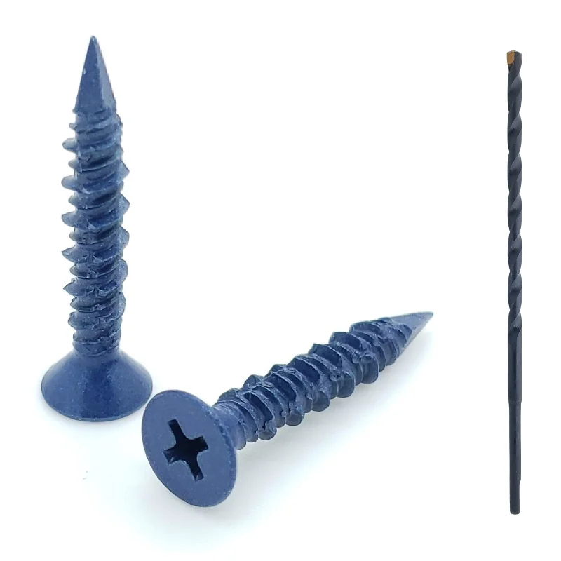 Screws With Modern Specs-100 Qty 3/16 x 1-1/4 Flat Head Phillips Diamond Tip Concrete Screws To Anchor Masonry, Block & Brick (BCP480)