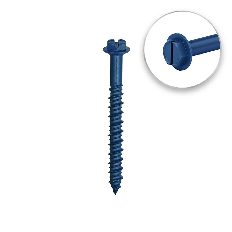 Screws For DIY Repairs-DuraDrive 1/4 in. x 4 in. Blue Ruspert Coated Hex Washer Head Slot Drive Concrete Screw (50-Pack)