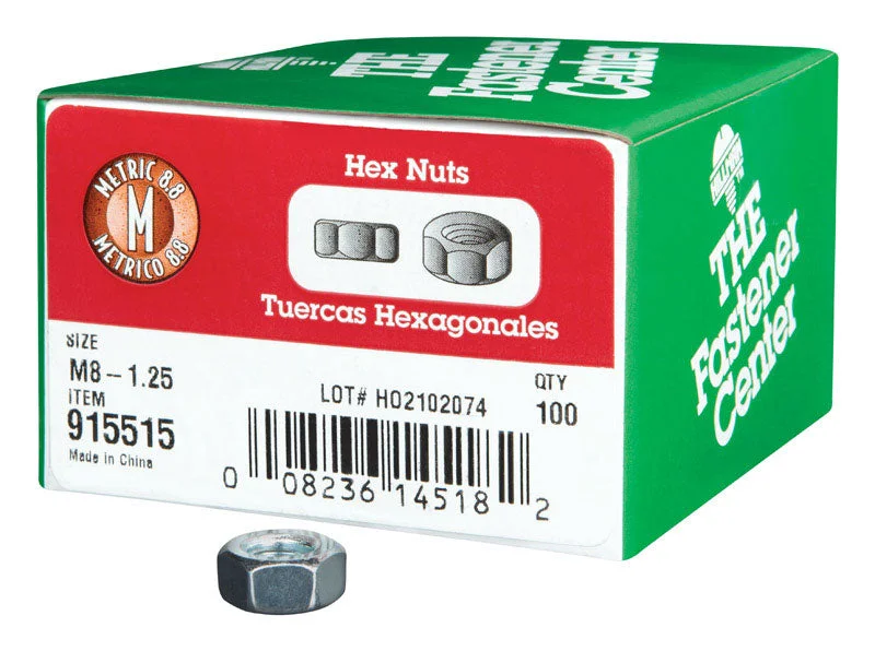 Nuts For Outdoor Use-Hillman M8-1.25 mm Zinc-Plated Steel Metric Hex Nut 100 pk