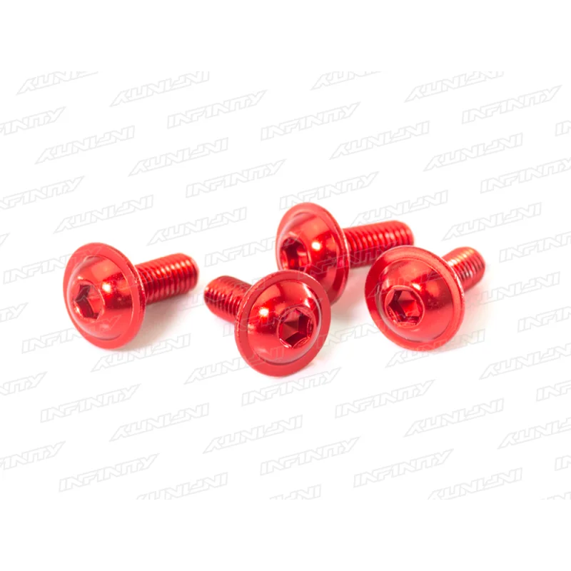 Screws For DIY Repairs-B01308F-AR - M3X8MM ALU FLANGE BUTTON HEAD SCREW (RED/4PCS)