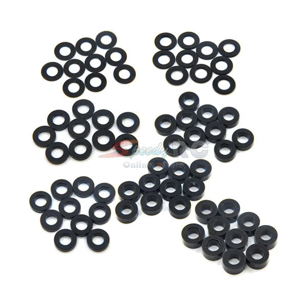 Washers With Small Town Needs-Yeah Racing Aluminum M3 Flat Washer 0.25 / 0.5 / 1 / 1.5 / 2 / 2.5 / 3mm 10pcs Set Black YA-0390BK