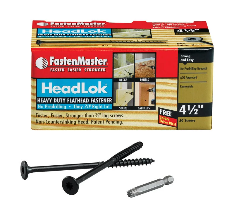 Screws With Reflective Finish-FastenMaster HeadLok 4-1/2 in. L Black Spider Flat Head Deck Screws 50 pk